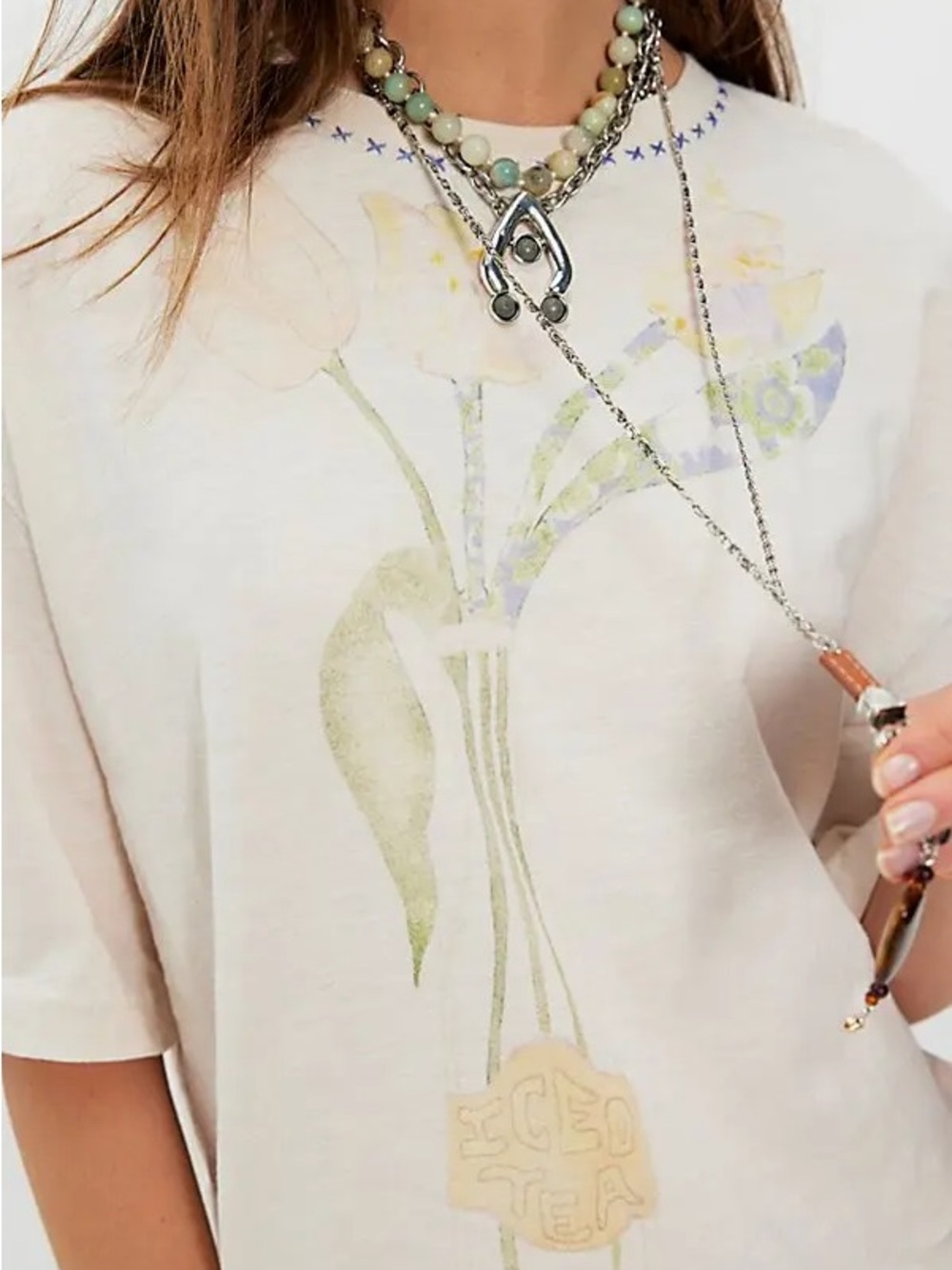 NWT Free People “We The Free in Spring” Floral Graphic Tee in Soft Cream-Size S